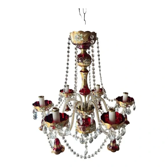 Vintage Bohemian ruby red crystal chandelier - Picture 3 of 14